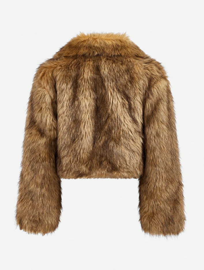 Premium Cropped Faux Fur Jacket with Horizontal Tiered Design