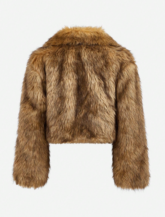 Premium Cropped Faux Fur Jacket with Horizontal Tiered Design