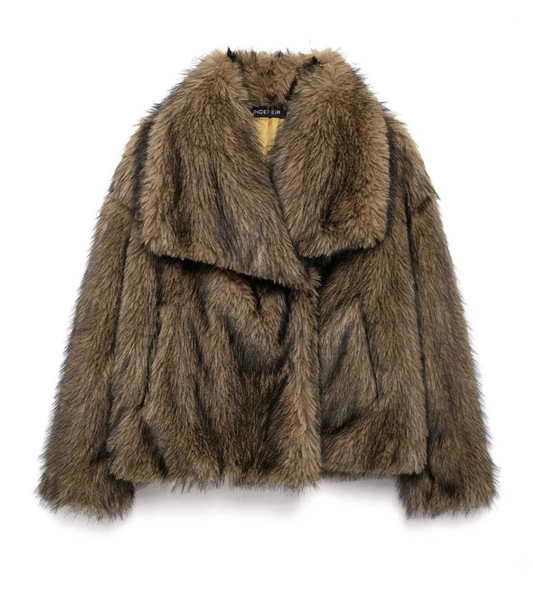 Premium Shaggy Faux Fur Jacket with Sculptural Oversized Collar