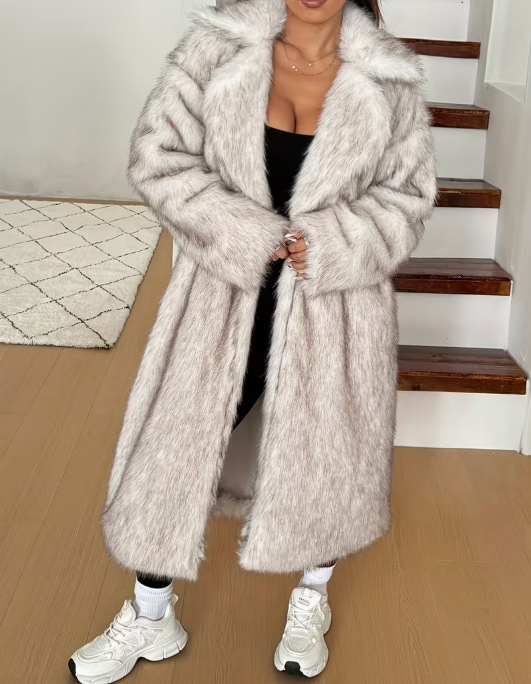 Luxe Silver Fox Longline Faux Fur Coat