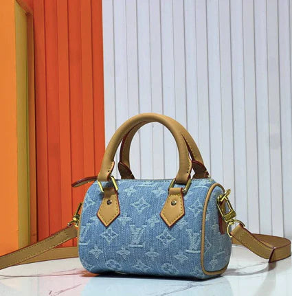 Structured Denim Mini Tote with Tan Accents