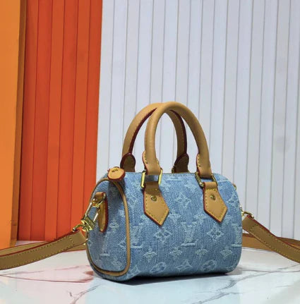 Structured Denim Mini Tote with Tan Accents