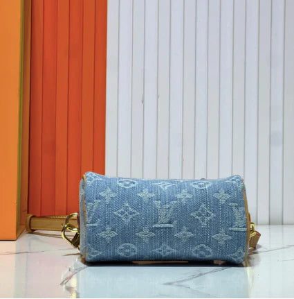 Structured Denim Mini Tote with Tan Accents