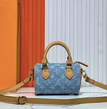 Structured Denim Mini Tote with Tan Accents