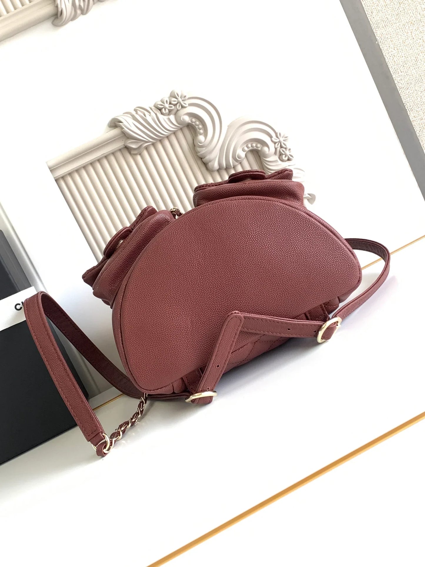 Compact Grained Leather Backpack (21cm) – Champagne Gold Hardware