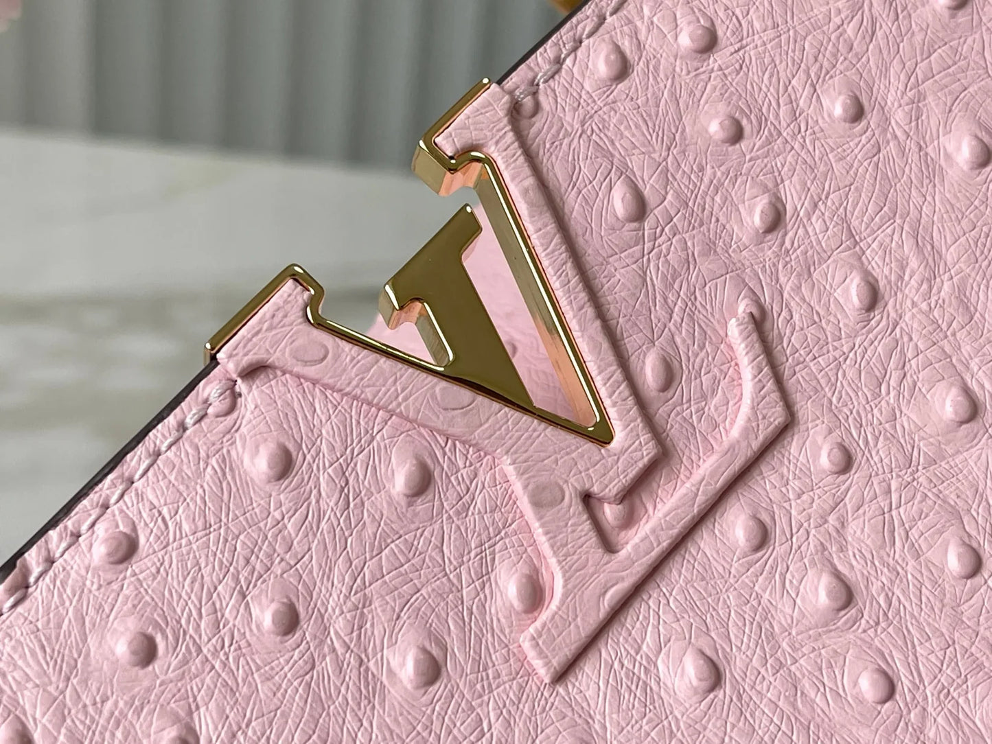 Pink Taurillon Leather Handbag with Ostrich & Pearl Accents