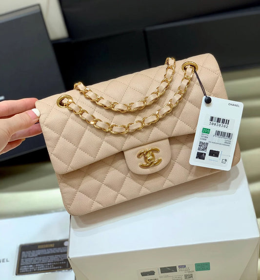 Timeless Beige Flap Bag (23cm) – Gold Hardware Edition