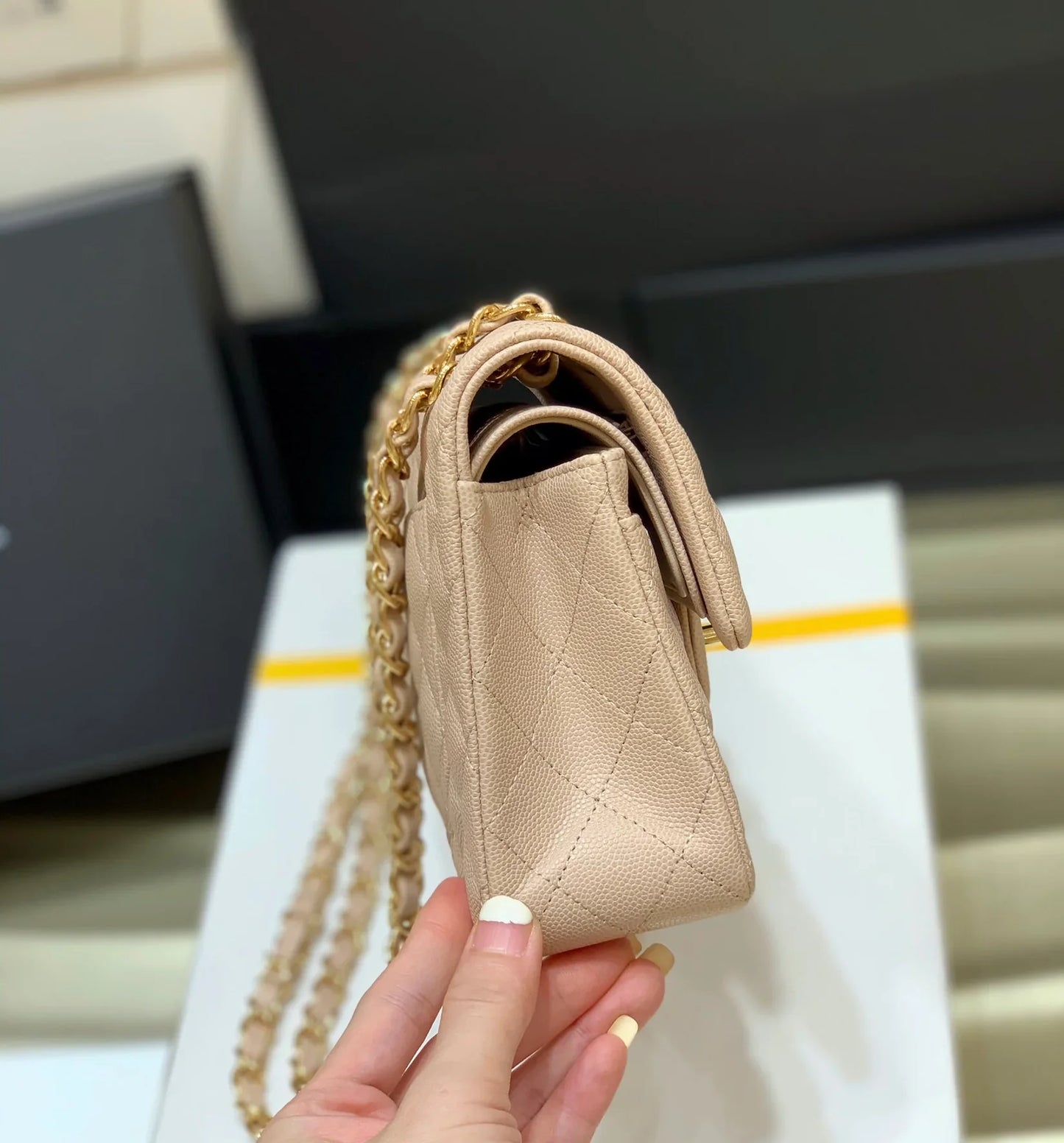 Timeless Beige Flap Bag (23cm) – Gold Hardware Edition