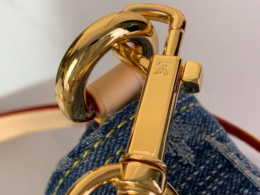 Embroidered Denim Shoulder Bag with Cherry Motifs