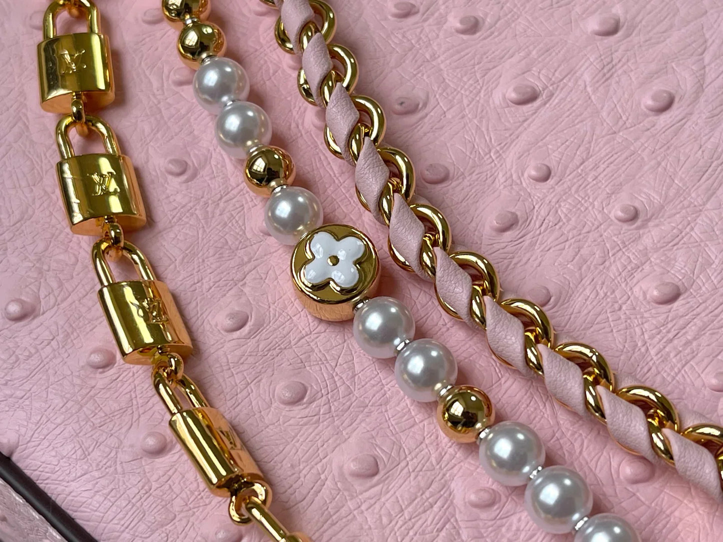 Pink Taurillon Leather Handbag with Ostrich & Pearl Accents