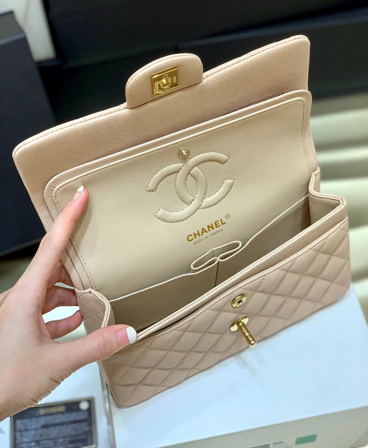 Timeless Beige Flap Bag (23cm) – Gold Hardware Edition