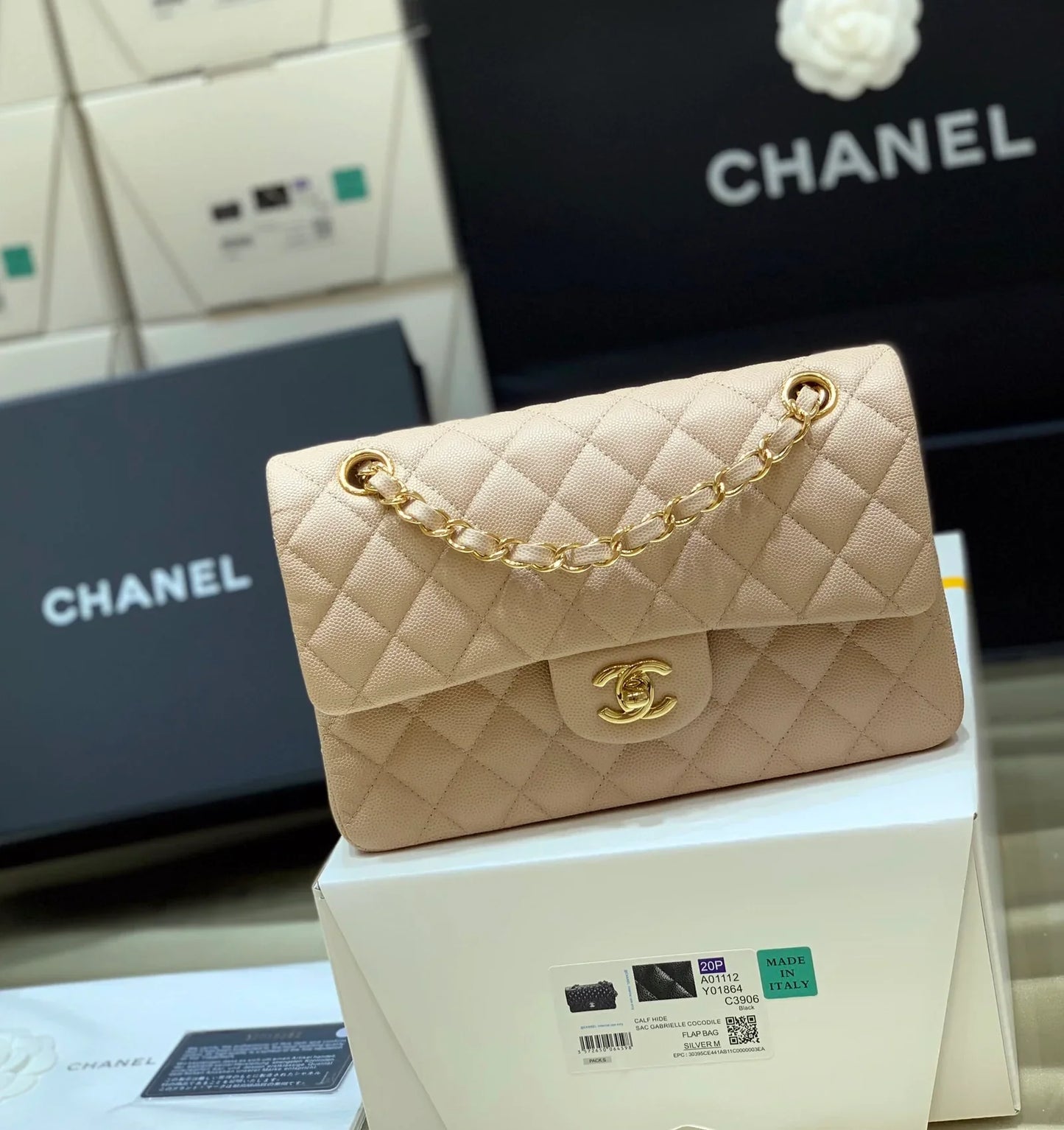 Timeless Beige Flap Bag (23cm) – Gold Hardware Edition