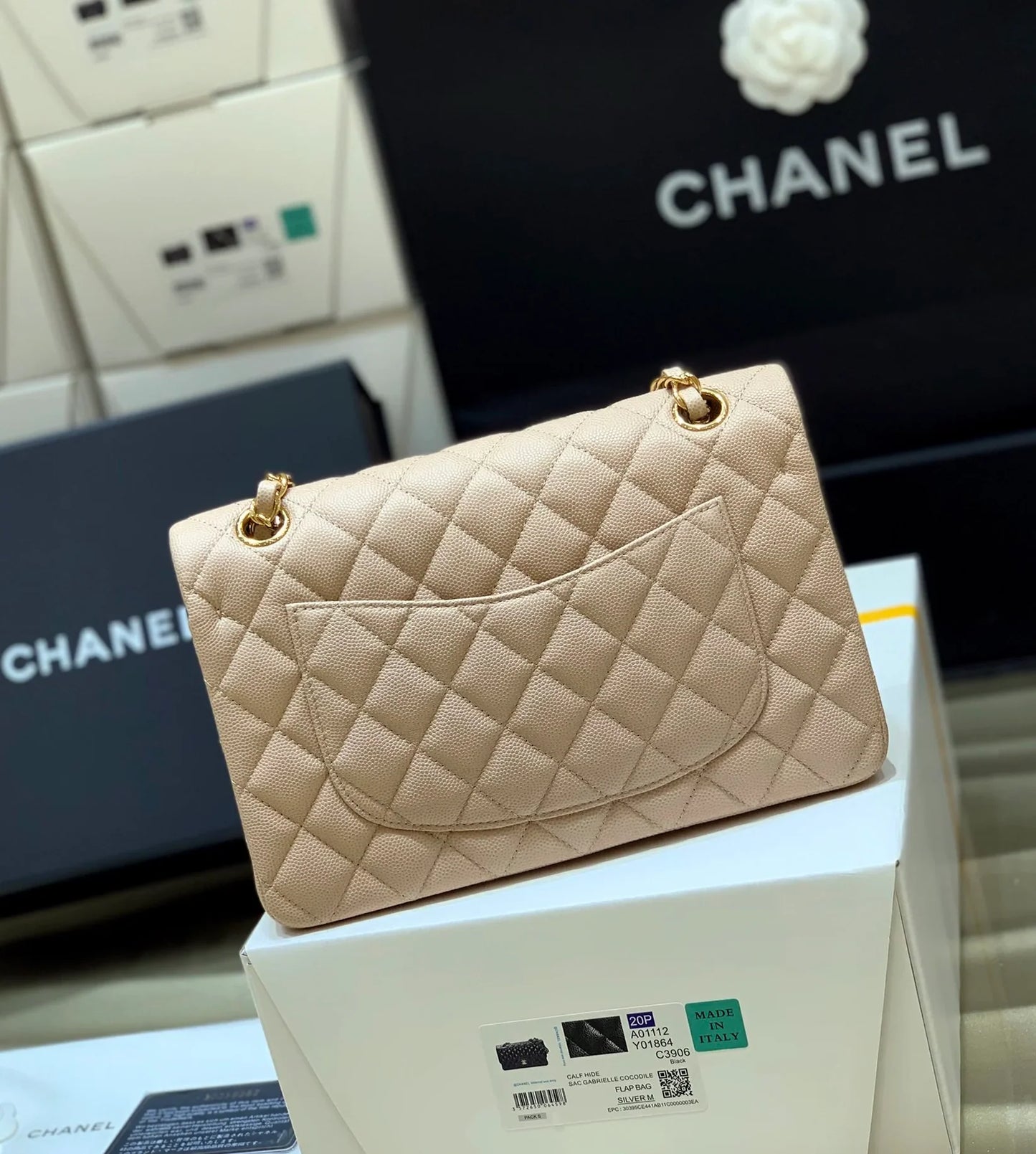 Timeless Beige Flap Bag (23cm) – Gold Hardware Edition
